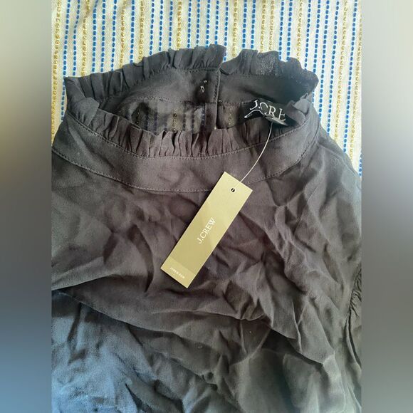 J Crew Top Chiffon Ruffleneck Women’s Black Long Sleeve Lined Sz XS NWT - Picture 9 of 13